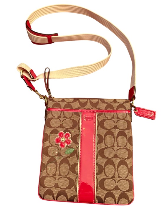 Coach Handbags - Coach Signature Beige Red Canvas Floral Accent Cross-body Bag 41177